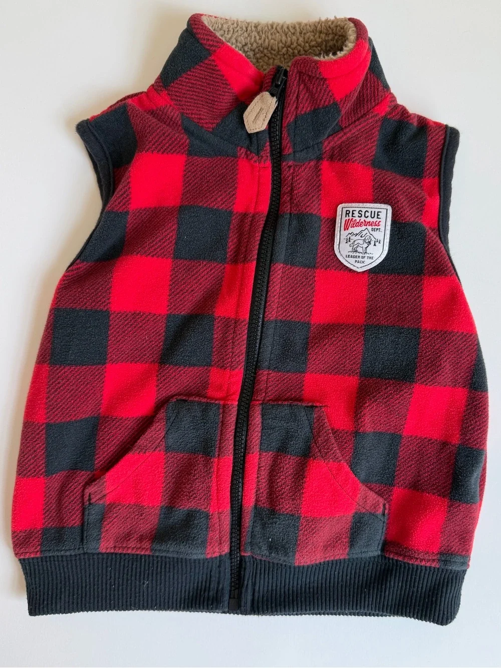3/$21 | Carter's Black Fleece Joggers with Red & Black Plaid Vest Set